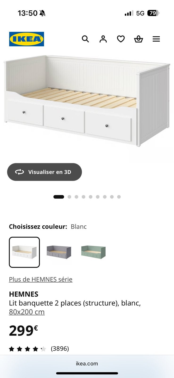 Lit Ikea Hemnes - A DONNER, Maison & Meubles, Chambre à coucher | Lits, Utilisé, Deux personnes, Enlèvement, 80 cm