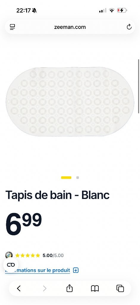 Tapis de bain antidérapant blanc Zeeman, Neuf, Autres marques, Enlèvement ou Envoi, Tapis de bain