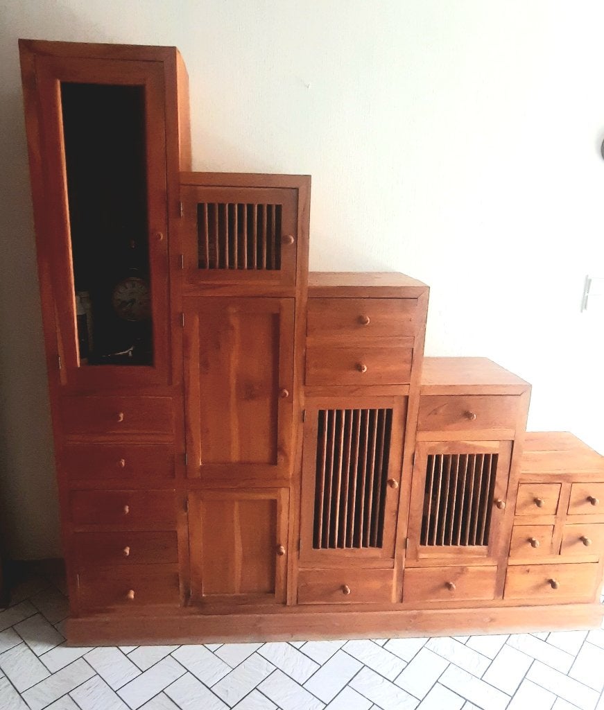 Meuble escaliers en bois de teck, Teck, 25 à 50 cm, 150 à 200 cm, Utilisé