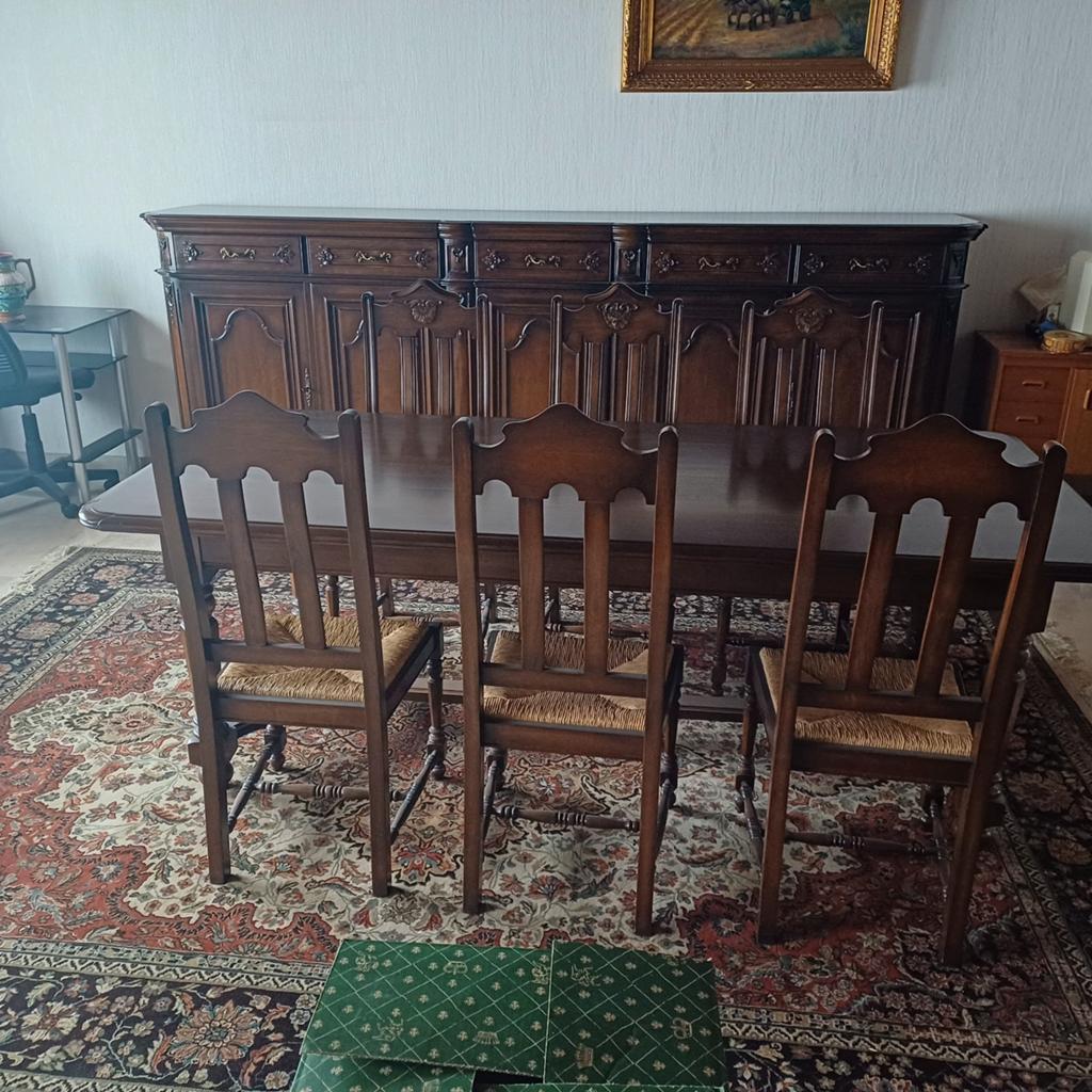 Eiken eetkamer met dressing  en 6 stoelen, Ophalen