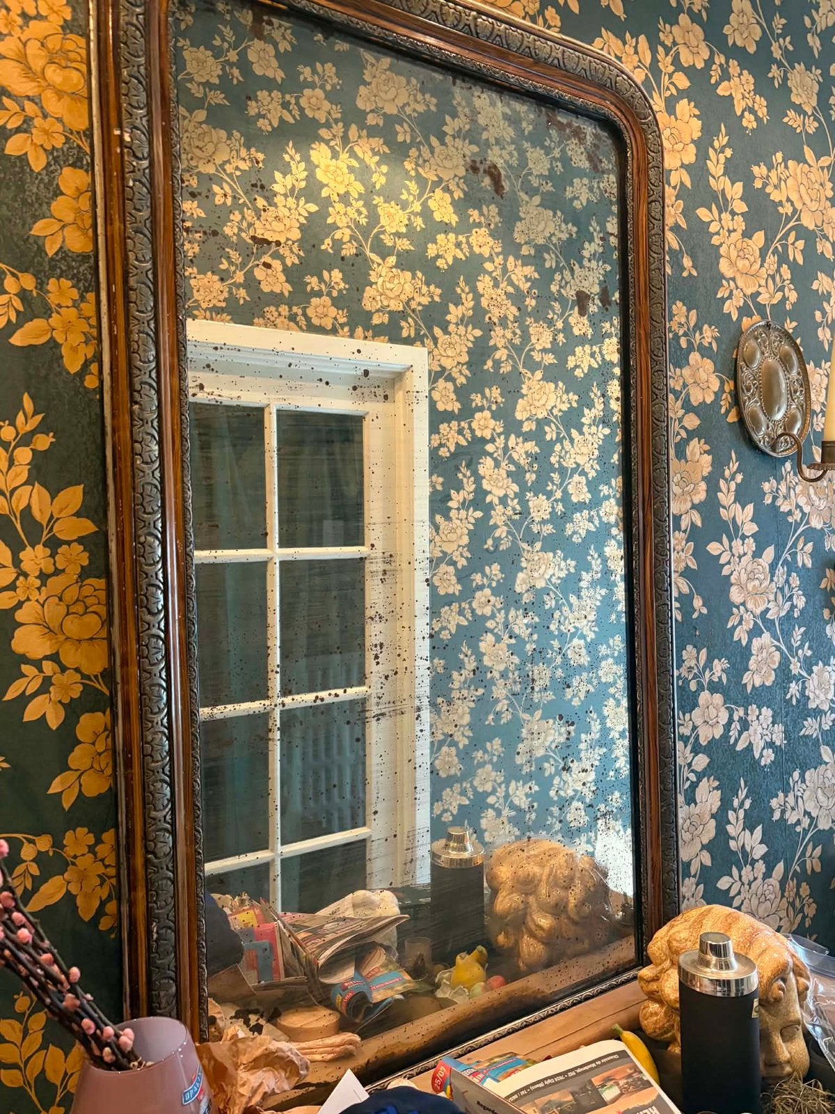 Grand miroir ancien Louis-Philippe, Antiquités & Art, Enlèvement ou Envoi