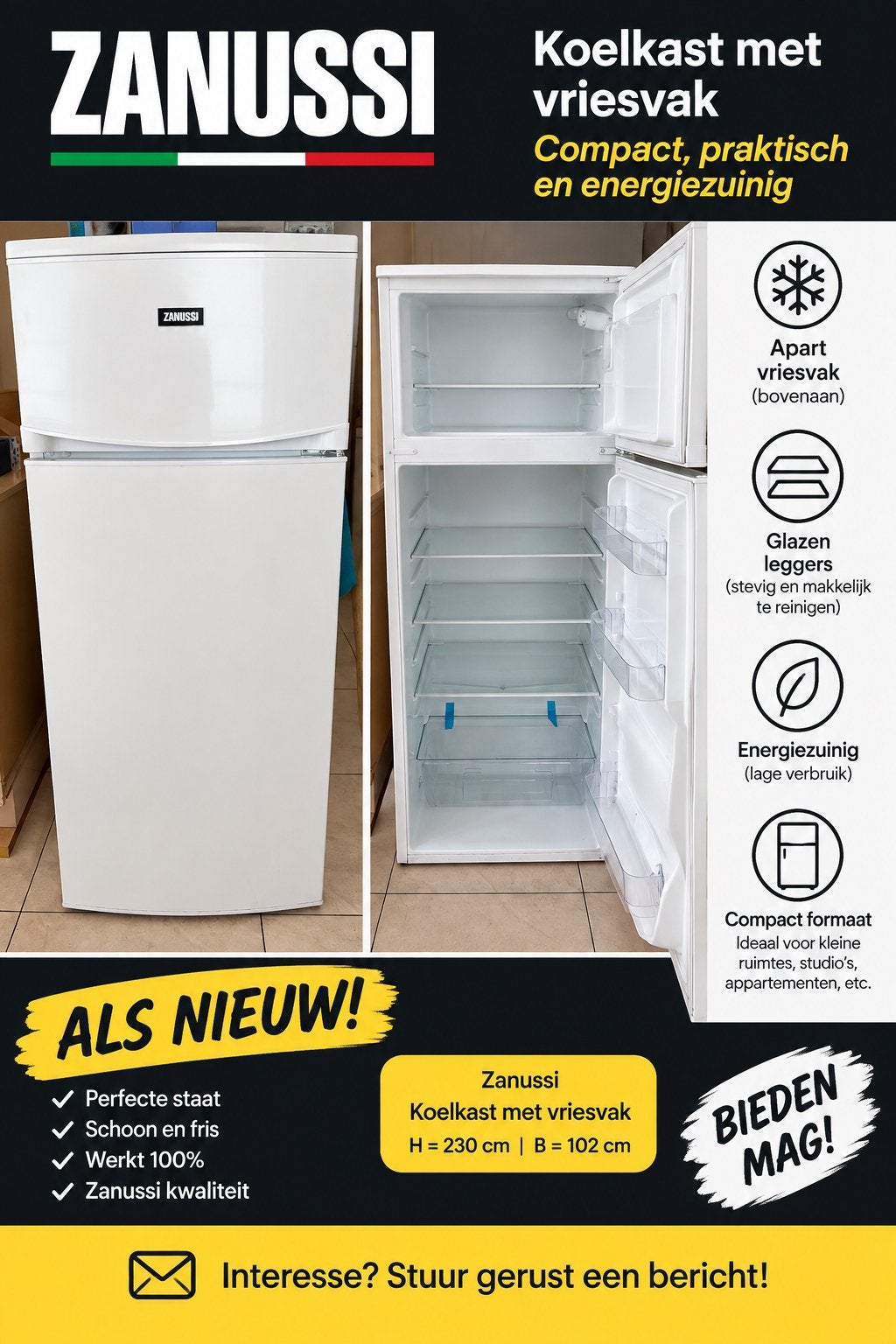 Frigo zanussi als nieuw bijna nooit gebruikt, Elektronische apparatuur, Ophalen of Verzenden, Zo goed als nieuw