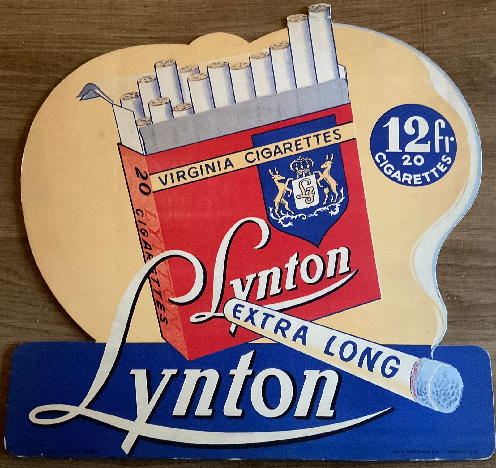 Panneau publicitaire VIRGINIA CIGARETTES/LYNTON, Enlèvement ou Envoi, Comme neuf, Panneau publicitaire