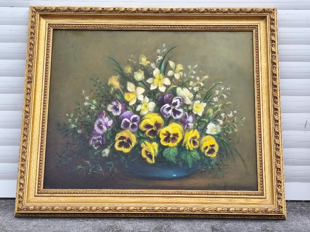 huile sur panneau fleurs signe louise nys bruggeman, Enlèvement ou Envoi
