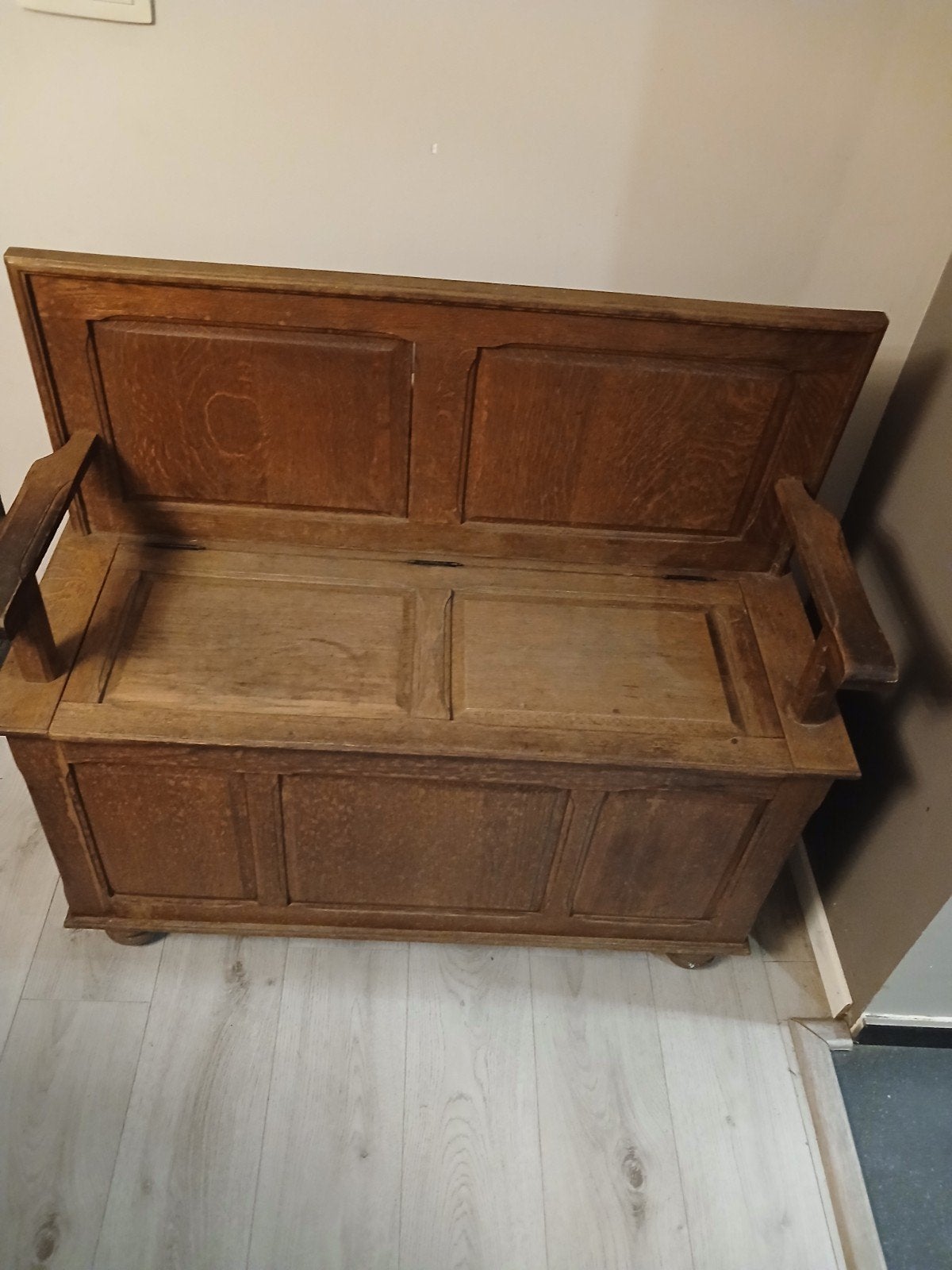 banc coffre en chêne, Ophalen, Eikenhout