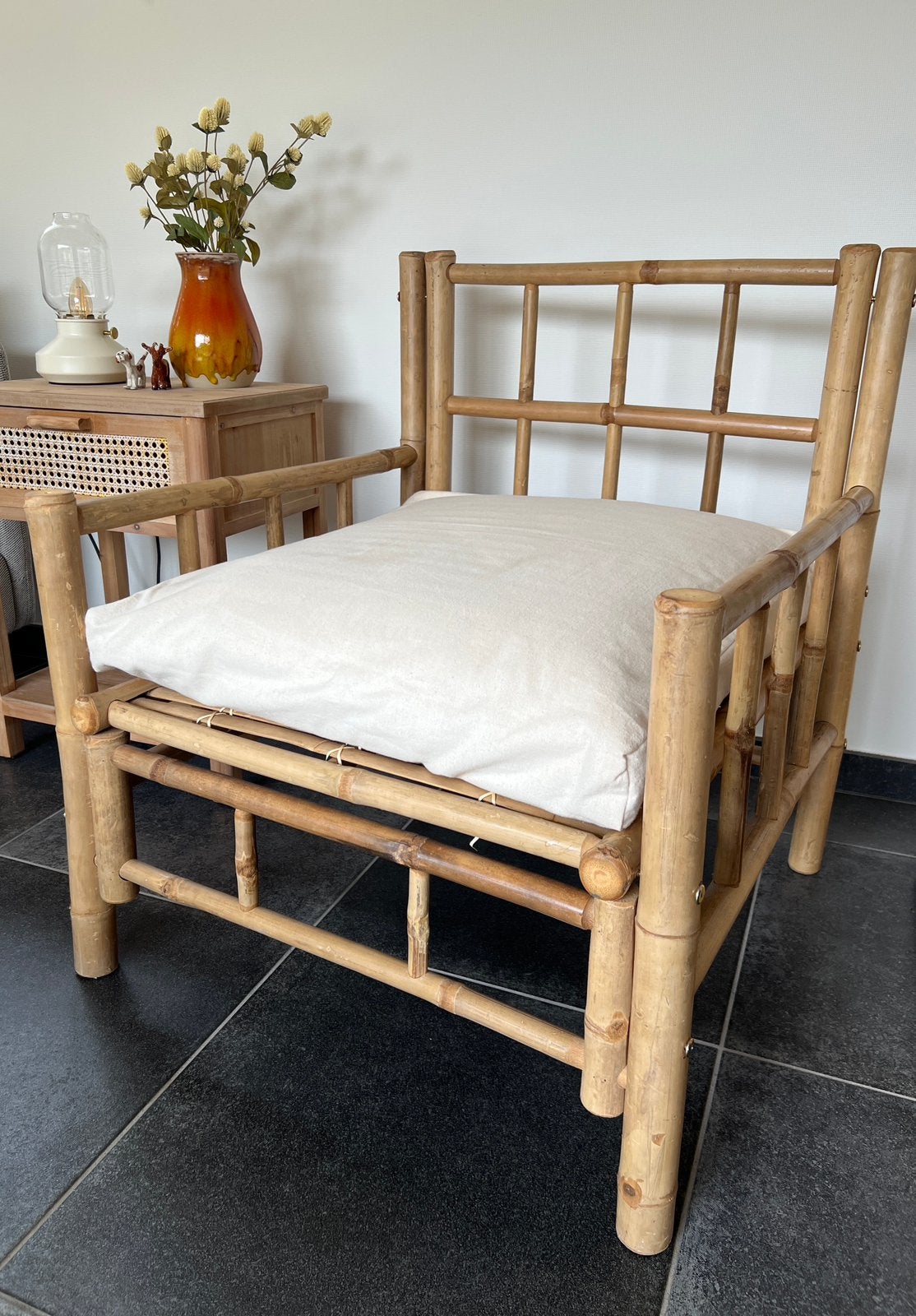 Bamboe fauteuil / loungestoel / tuinstoel, Ophalen, Zo goed als nieuw, Boho, Ibiza-stijl en Japandi