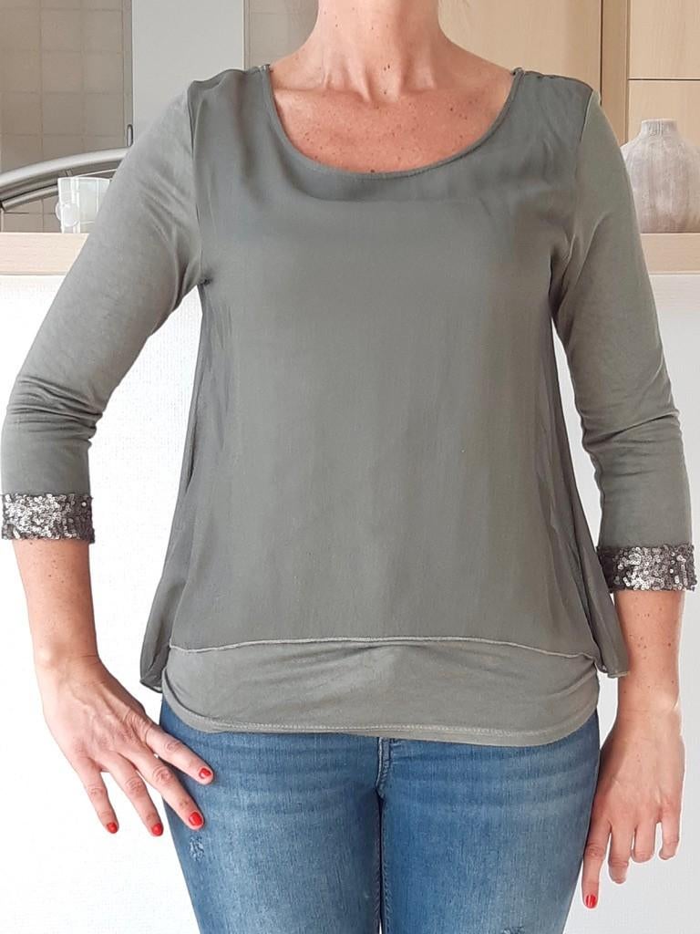 Kaki voile blouse met pailletten Lola Liza, Kleding | Dames, Blouses en Tunieken, Lola & Liza, Ophalen of Verzenden, Gedragen
