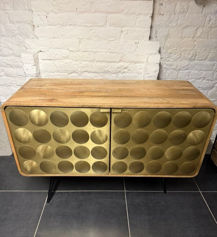 Buffet GATSBY – Manguier massif & métal doré, Enlèvement, Comme neuf