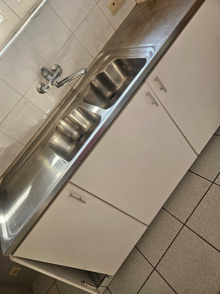 Rvs spoelbak met kraan en kast, Huis en Inrichting, Ophalen, Gebruikt, 150 tot 200 cm, Minder dan 100 cm