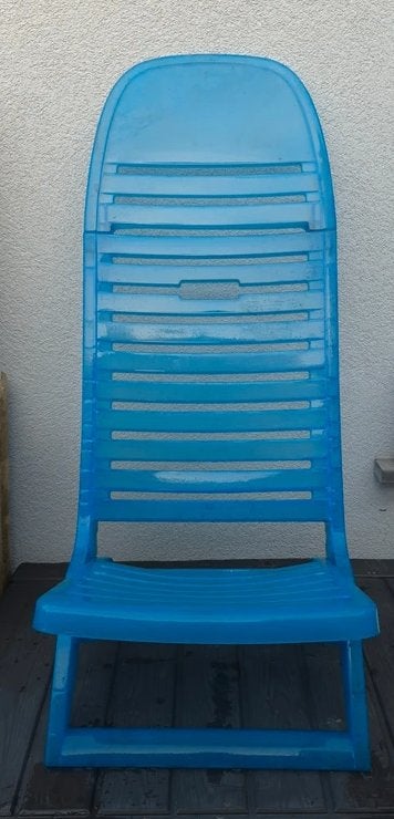 Blauwe kunststof opvouwbare strand-/tuinstoel (Curver), Tuin en Terras, Tuinstoelen, Ophalen of Verzenden, Gebruikt, Plastic, Verstelbaar