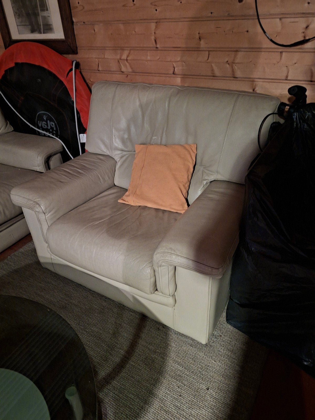 beige leder salon 2 1zit en 1 3zit in prima staat, Huis en Inrichting, Ophalen, Gebruikt, 150 tot 200 cm, Modern