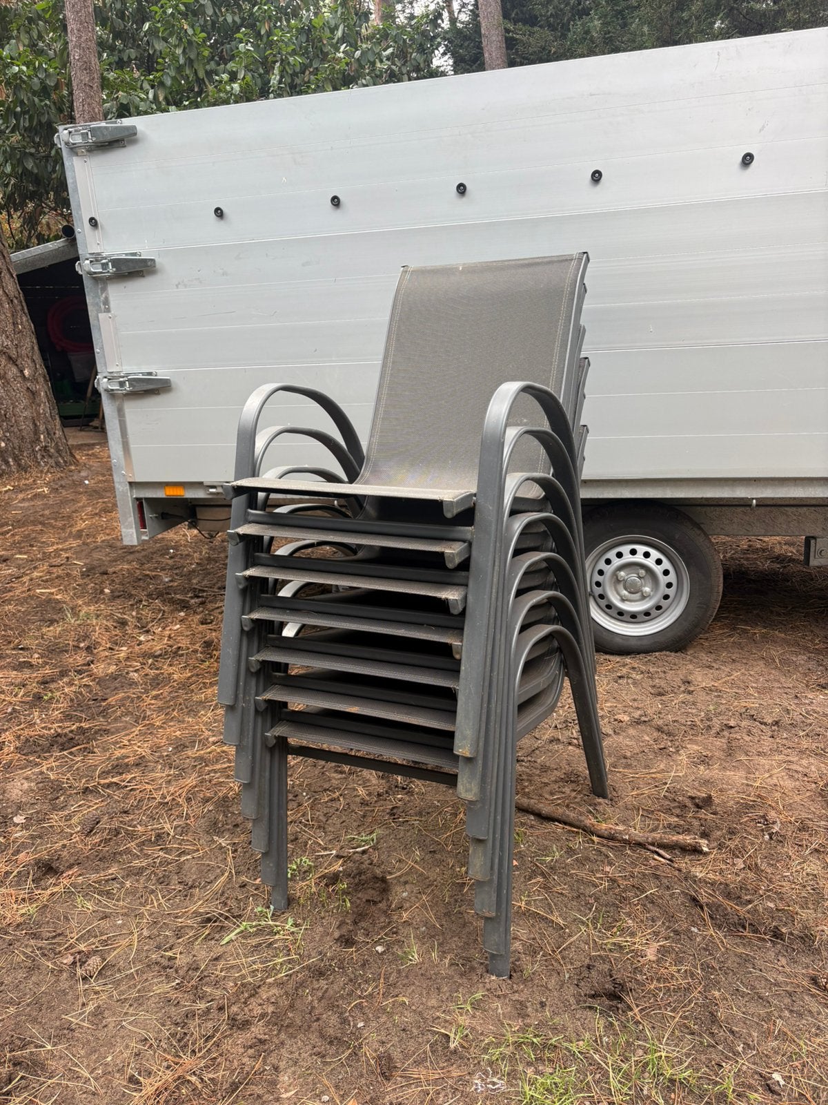 7 tuinstoelen antraciet // antwerpen of wachtebeke, Enlèvement, Utilisé, Aluminium