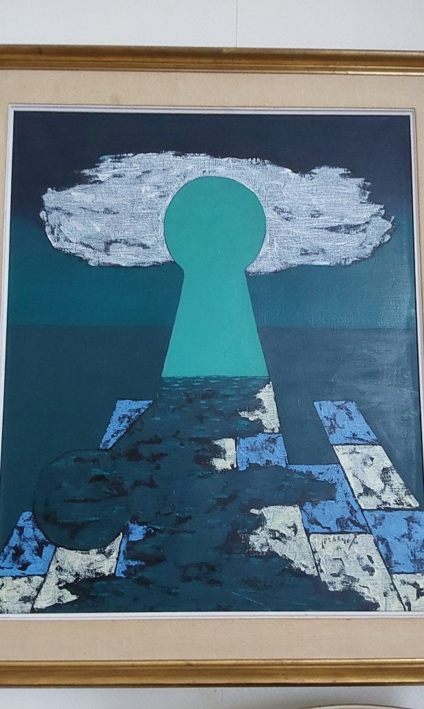 tableau acrylique moderne signé PERCENEL, Antiquités & Art, Abstrait, Textile, Peinture acrylique, Enlèvement