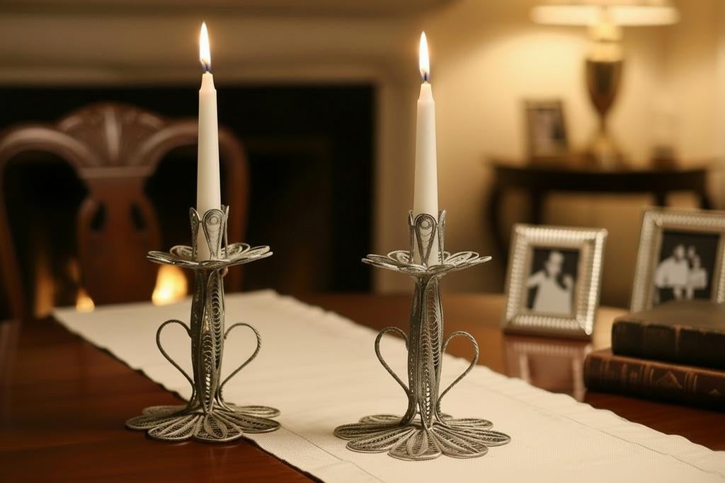 Ensemble de chandeliers vintage en argent — 2 pièces — Métal, Enlèvement ou Envoi, Argent