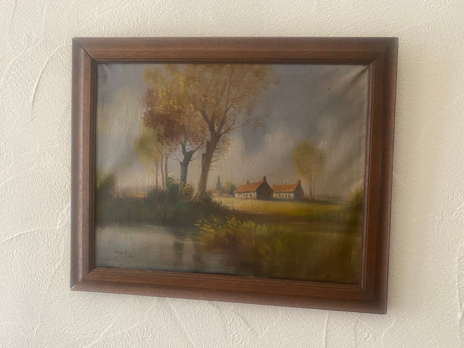 Landschapsschilderij Van Belgische kunstenaar Maes, Aquarelle, Paysage, Enlèvement, Autres styles