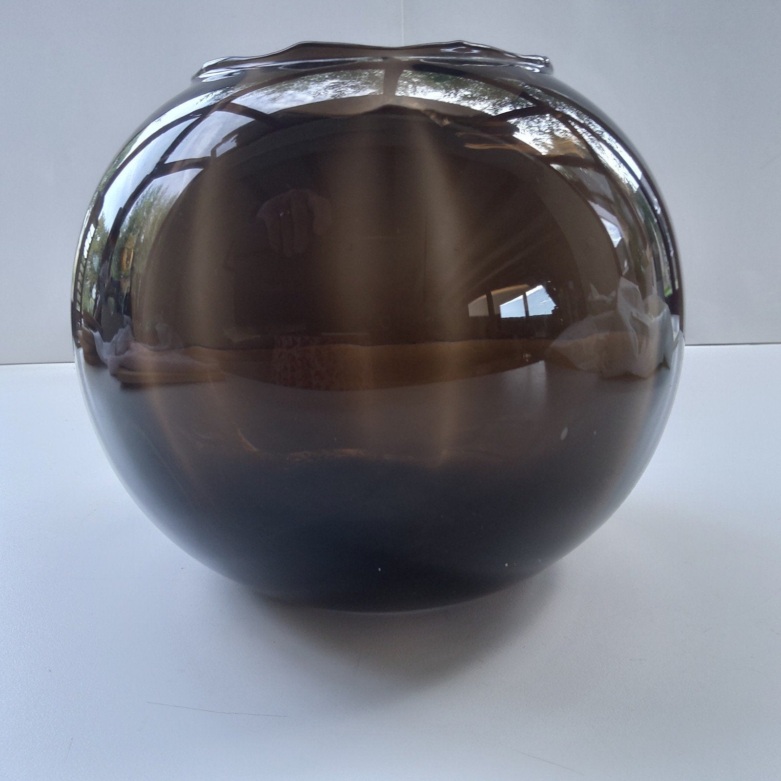 Art Deco vaas. Fumé Optiek glas. Gegolfde kraag.Jaren 40/50, Antiek en Kunst, Ophalen of Verzenden
