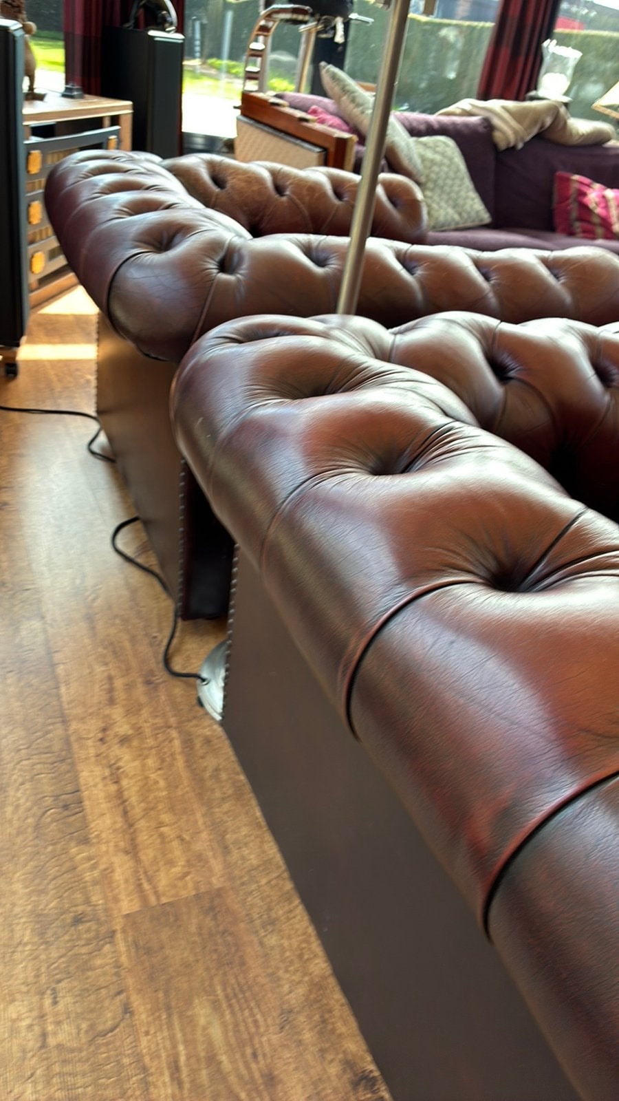 Chesterfield driezit rn twee eenzit, Ophalen, Zo goed als nieuw, Leer, Chesterfield