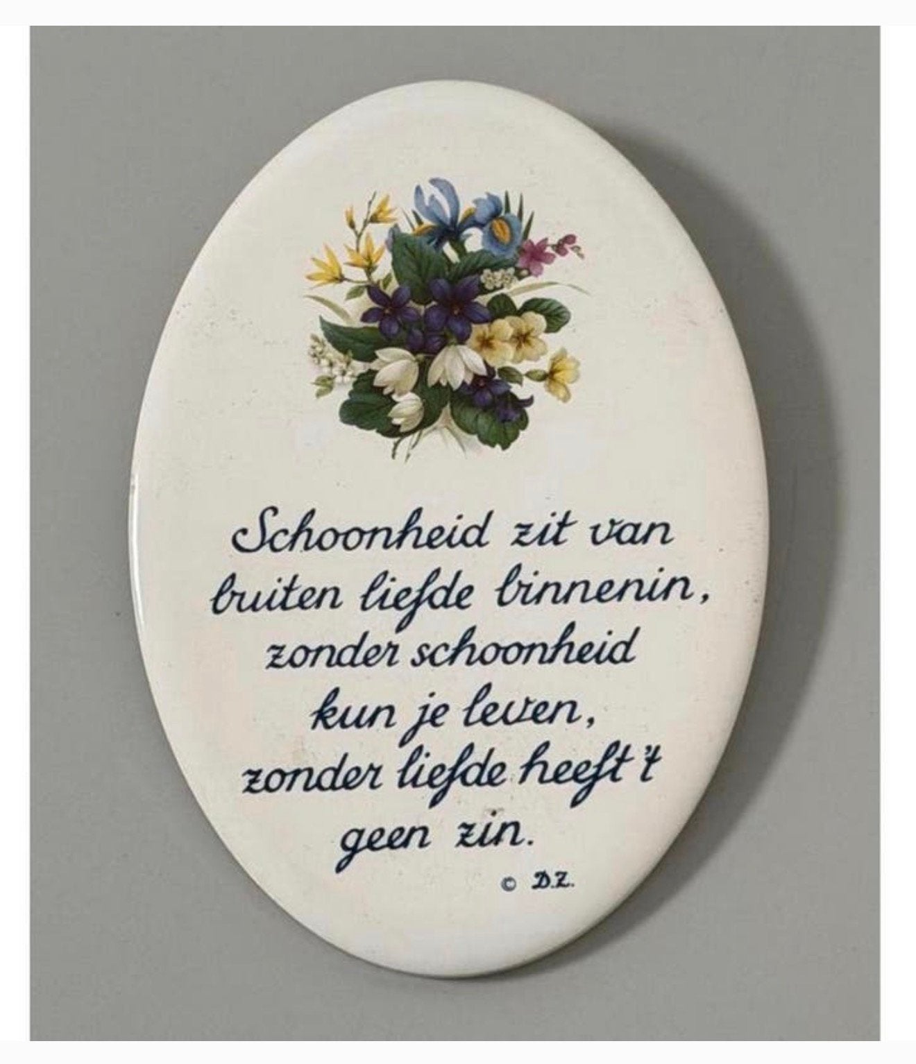 Vintage spreuk wandbord keramiek 15 cm liefde wit wand bord, Tekstbord, Ophalen of Verzenden, Zo goed als nieuw