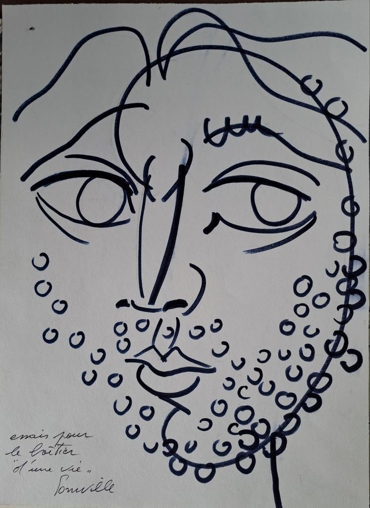 SOMVILLE Roger "Man met baard" tekening, Antiek en Kunst, Ophalen of Verzenden
