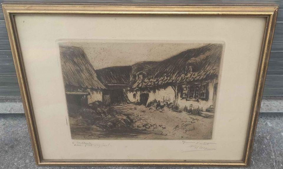 Eau forte épreuve d artiste dilbeek signe pol craps, Antiek en Kunst, Kunst | Etsen en Gravures, Gravure, Origineel, Ophalen of Verzenden