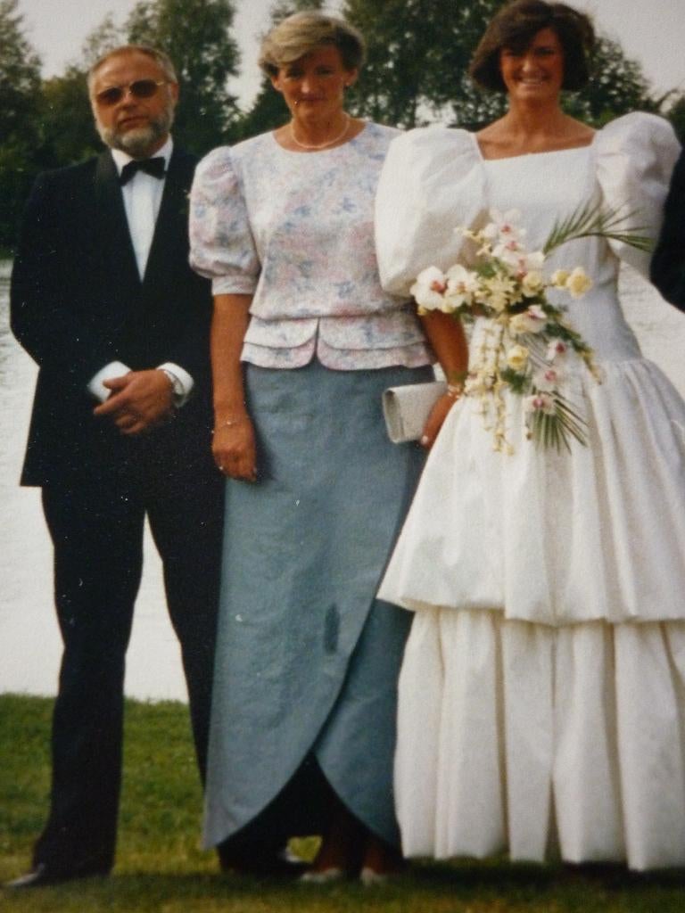 Avondjurk : Bloes + Rok in Natuurzijde, Robe de gala, Taille 38/40 (M), Gris, Enlèvement ou Envoi