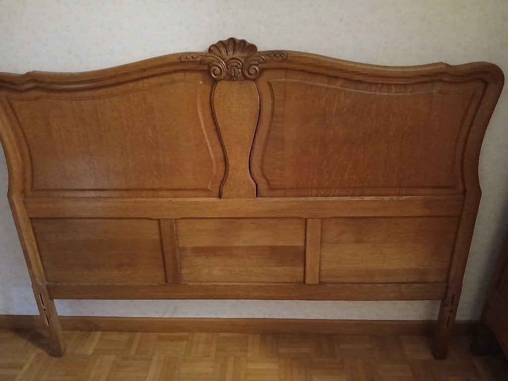 bed + 2 nachtkastjes + make-uptafel, Ophalen, Gebruikt, Bruin, Tweepersoons