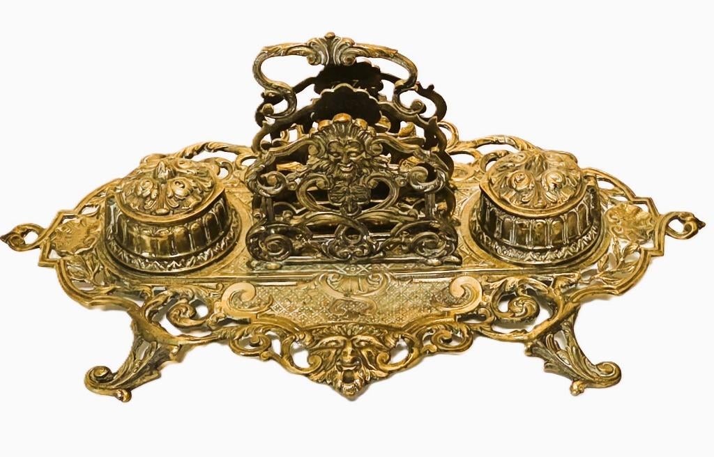 Encrier français avec porte-lettres et coupes Bacchus., Enlèvement ou Envoi, Cuivre