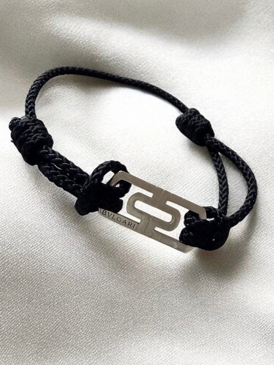 Bracelet Bulgari Parentesi en argent 925 cordon noir, Bijoux, Sacs & Beauté, Enlèvement ou Envoi, Utilisé, Noir, Argent