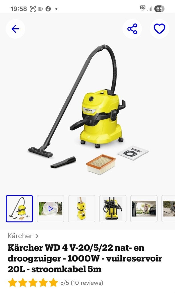 Kärcher WD 4 V-20/5/22, Kärcher, Sac à poussière, Enlèvement, Utilisé