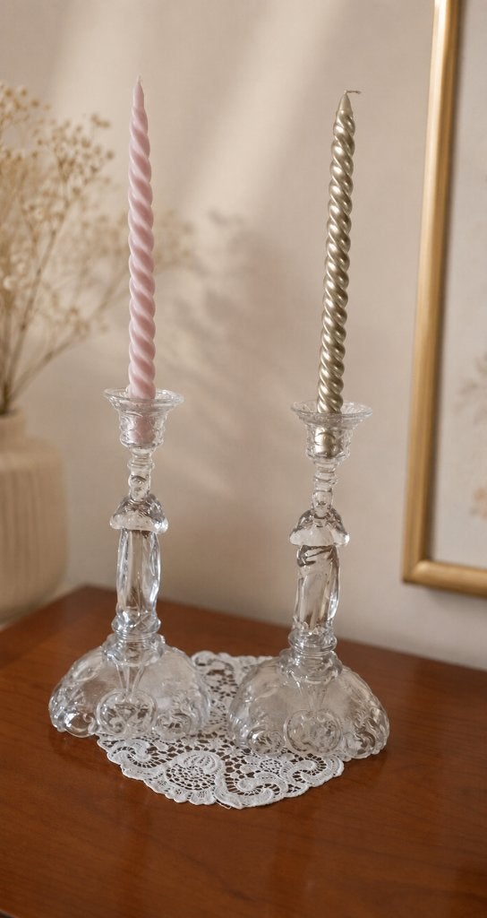 2Vintage / art deco ,  kandelaars  H.Hart in persglas, Antiek en Kunst, Ophalen of Verzenden, Glas
