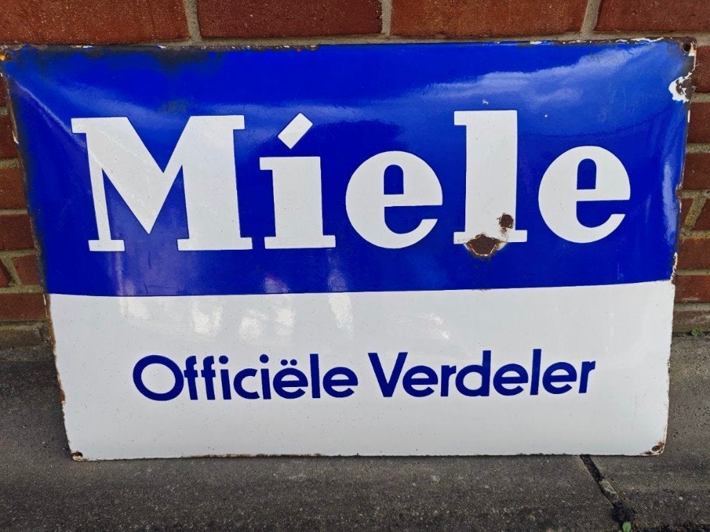 Miele emaille reclamebord, Verzamelen, Ophalen of Verzenden, Gebruikt, Reclamebord