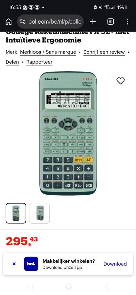 Calculatrice Casio fx-92b nouveau prix 295 euros, Enlèvement ou Envoi