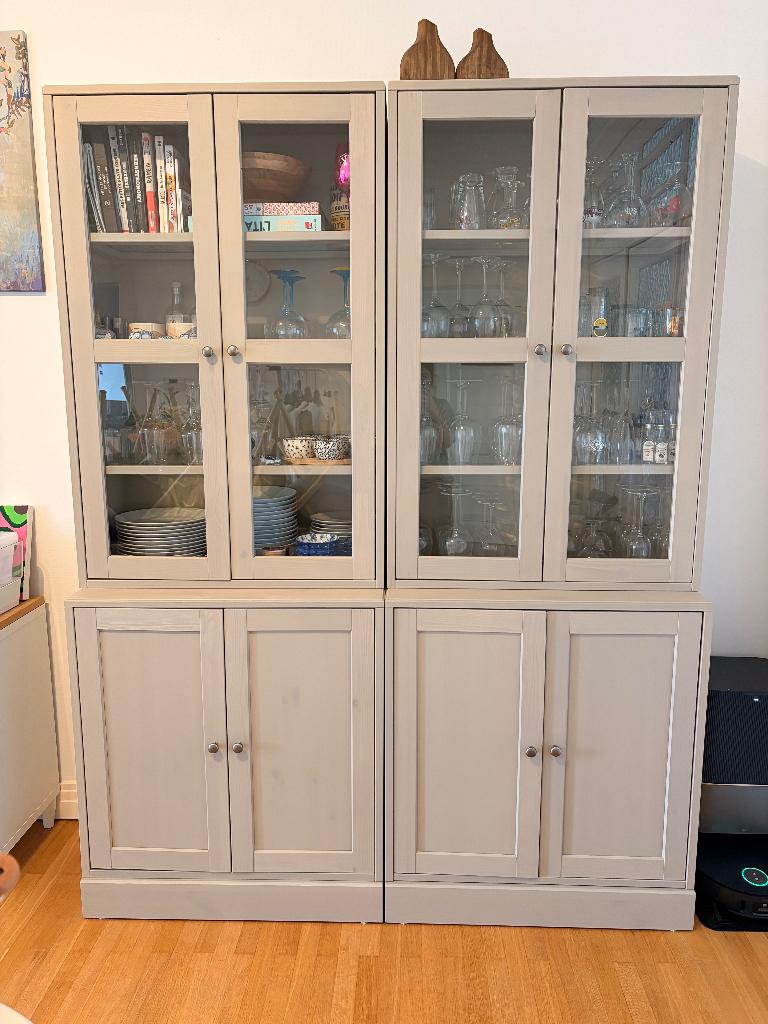 Vitrine beige avec portes vitrées – ensemble ou separement, Maison & Meubles, Armoires | Vitrines, Comme neuf, 200 cm ou plus