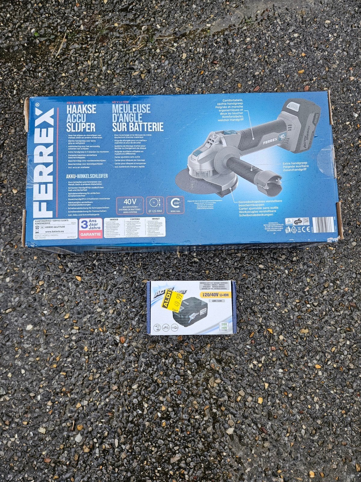 Meuleuse à batterie Ferrex avec 2 batteries pour 100 euros, Enlèvement