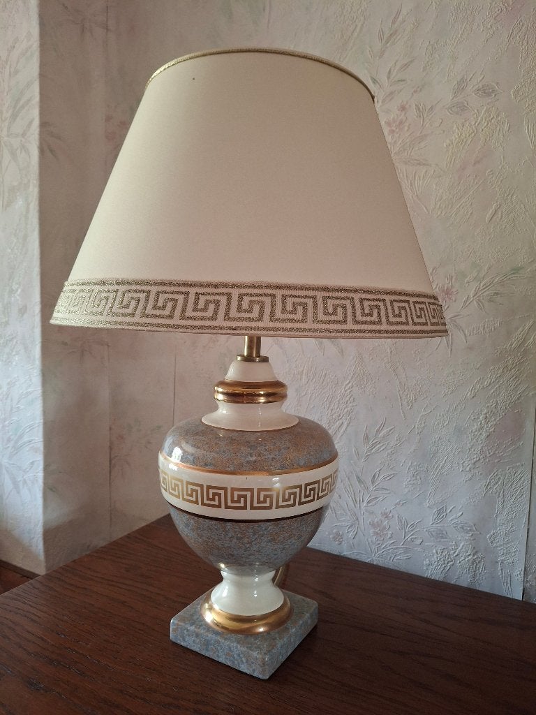 Vintage Hollywood Regency Tafellamp met Griekse Rand, Huis en Inrichting, Blauw, Ophalen, Zo goed als nieuw, Vintage