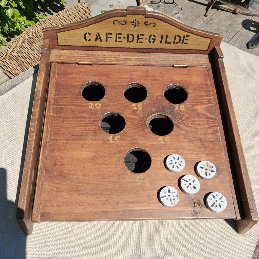 Oud massief houten caféspel, gooispel, Antiek en Kunst, Ophalen