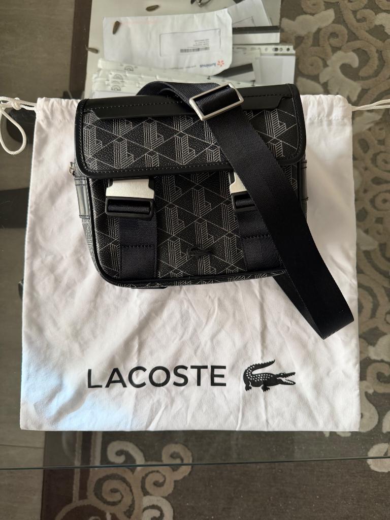 Lacoste boekentas, Zwart, Nieuw, Leer, Ophalen