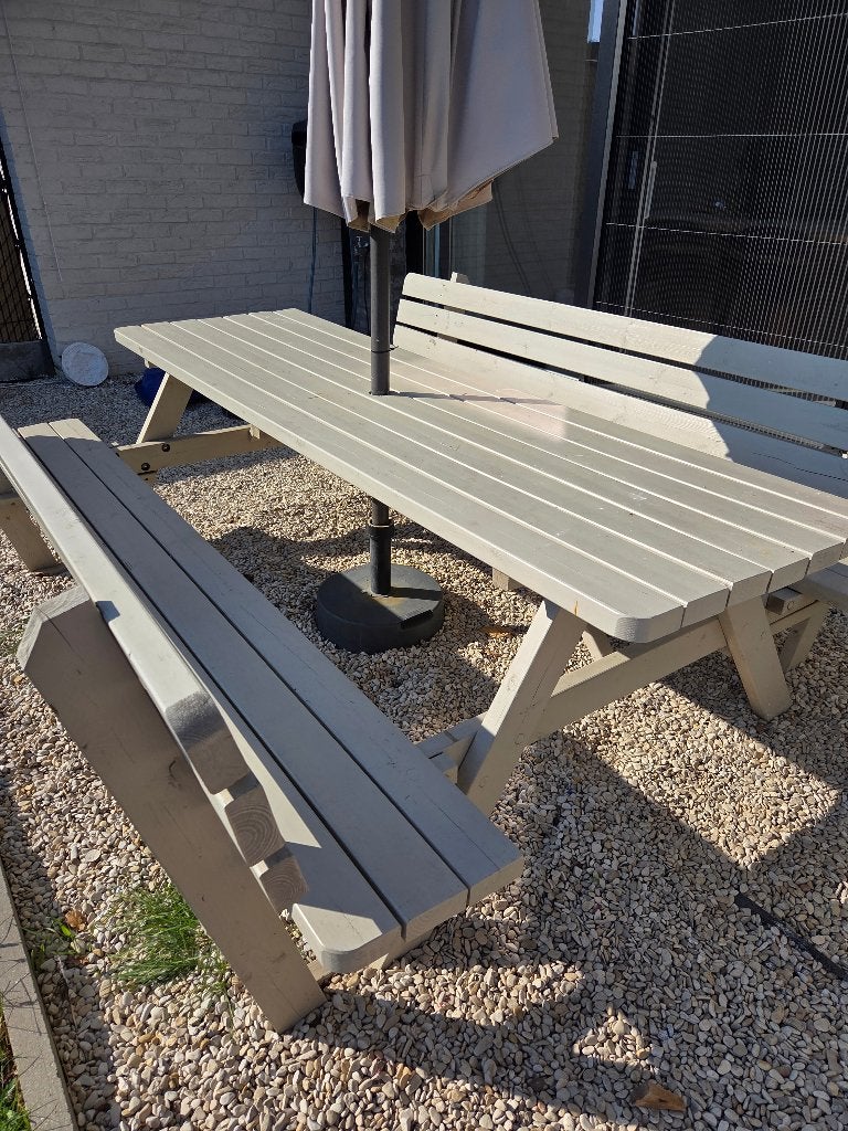 Picknicktafel 240 cm met rugleuning, Jardin & Terrasse, Enlèvement, Utilisé, Rectangulaire, Bois