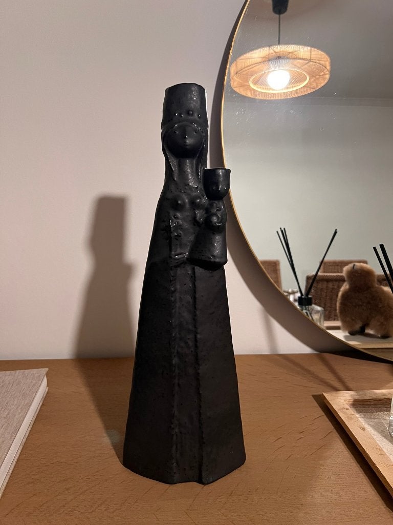Statue vintage en céramique de Marie avec enfant, noire. L, Enlèvement ou Envoi