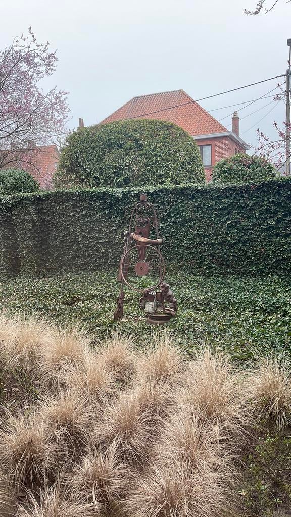 Uniek metalen industrieel tuinbeeld, Antiek en Kunst, Ophalen