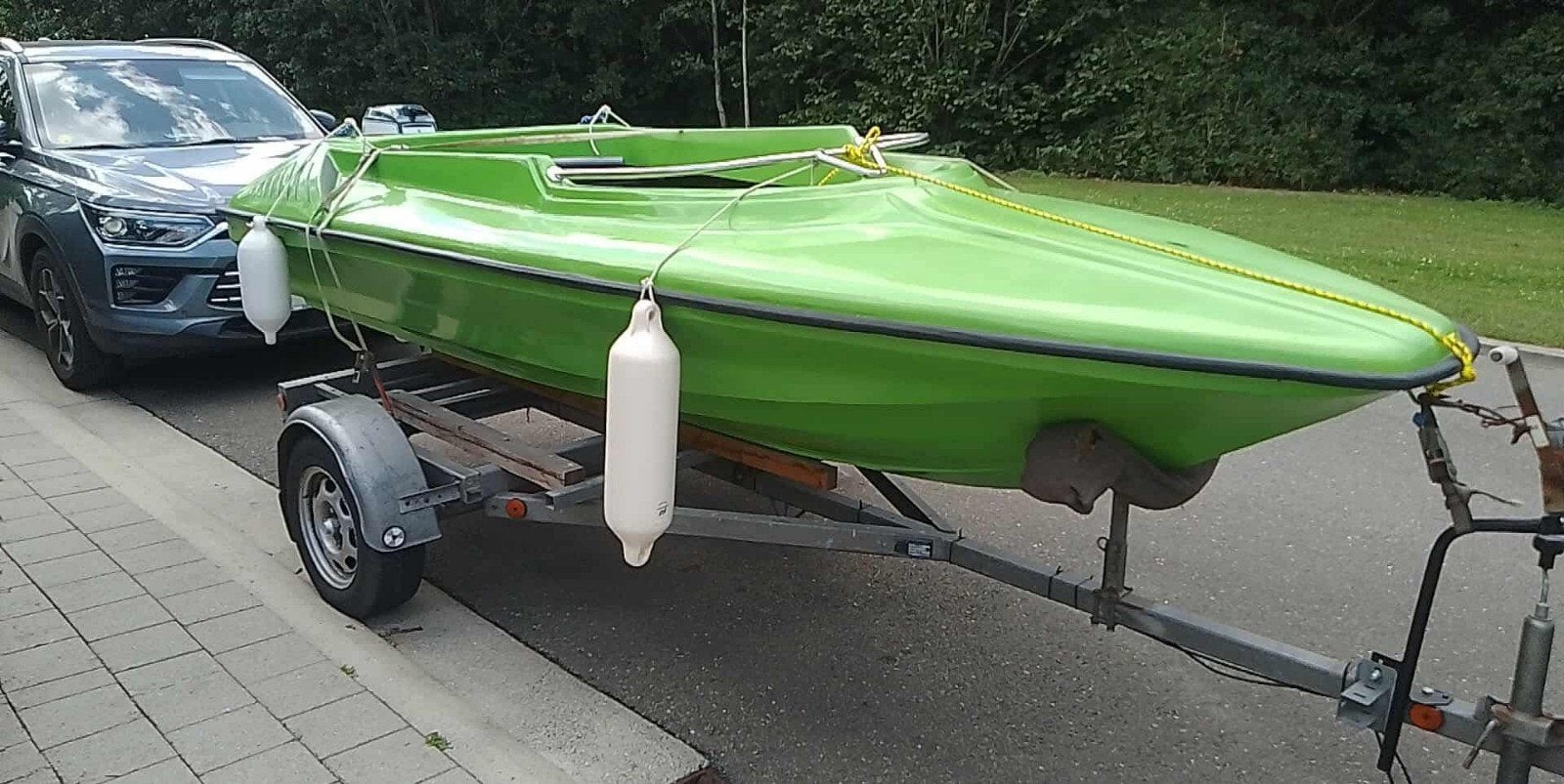 Bootje met motor + trailer, Sports nautiques & Bateaux, Sports Nautiques & Bateaux Autre, Enlèvement