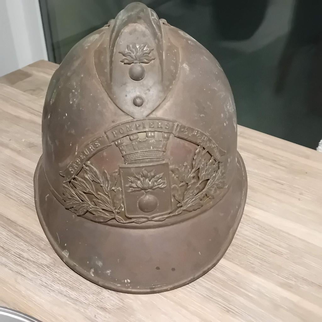 Helm Franse brandweer 19e eeuw, Verzamelen, Ophalen of Verzenden, Overige soorten, Helm of Baret