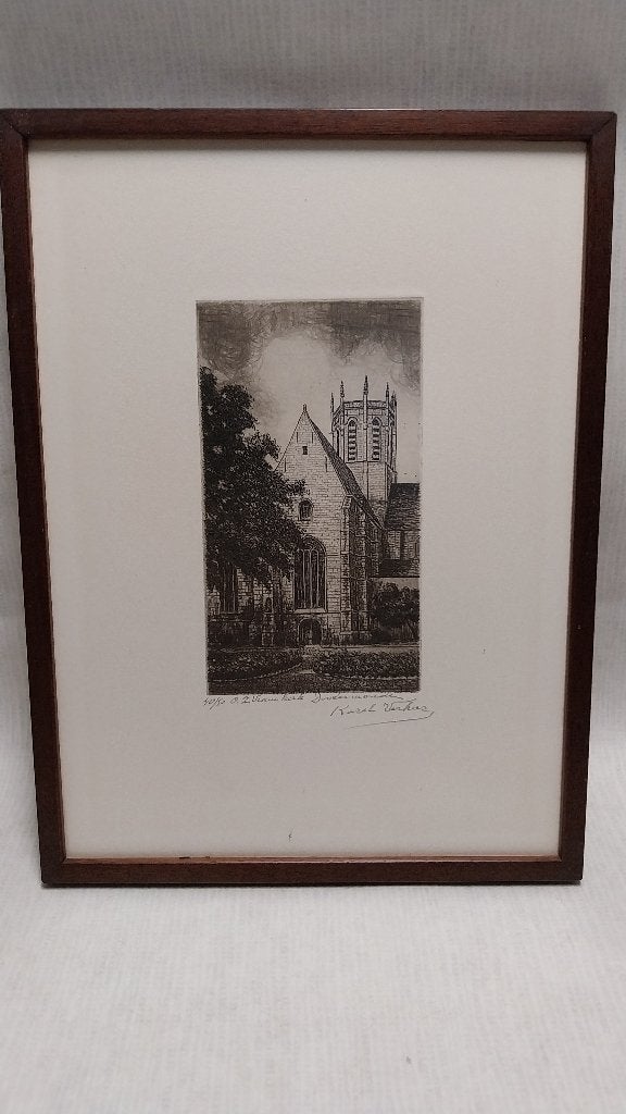 Ets Karel Verhas O.L. Vrouwkerk Dendermonde, Ophalen of Verzenden, Ets, 1950 - 1999