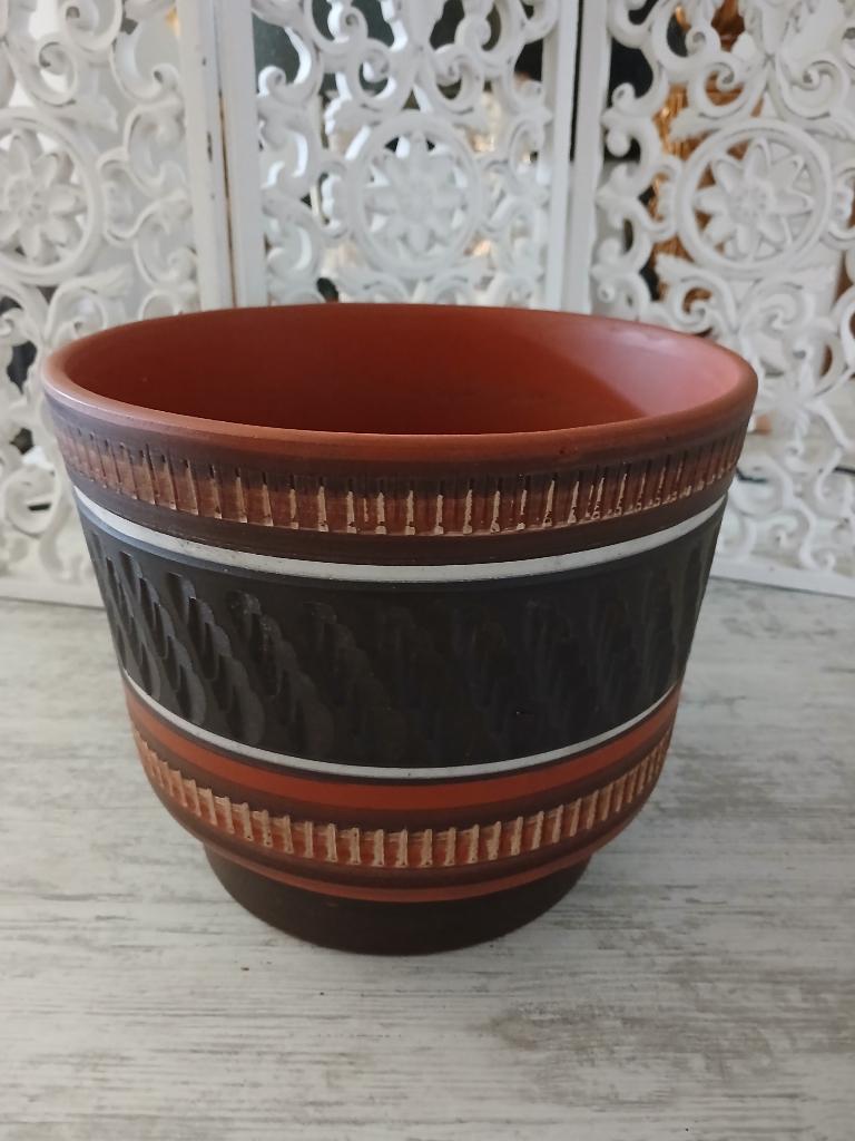 Vintage bloempot sgraffito terracotta Dumler & Breiden 22cm, Enlèvement ou Envoi, Terracotta, Intérieur