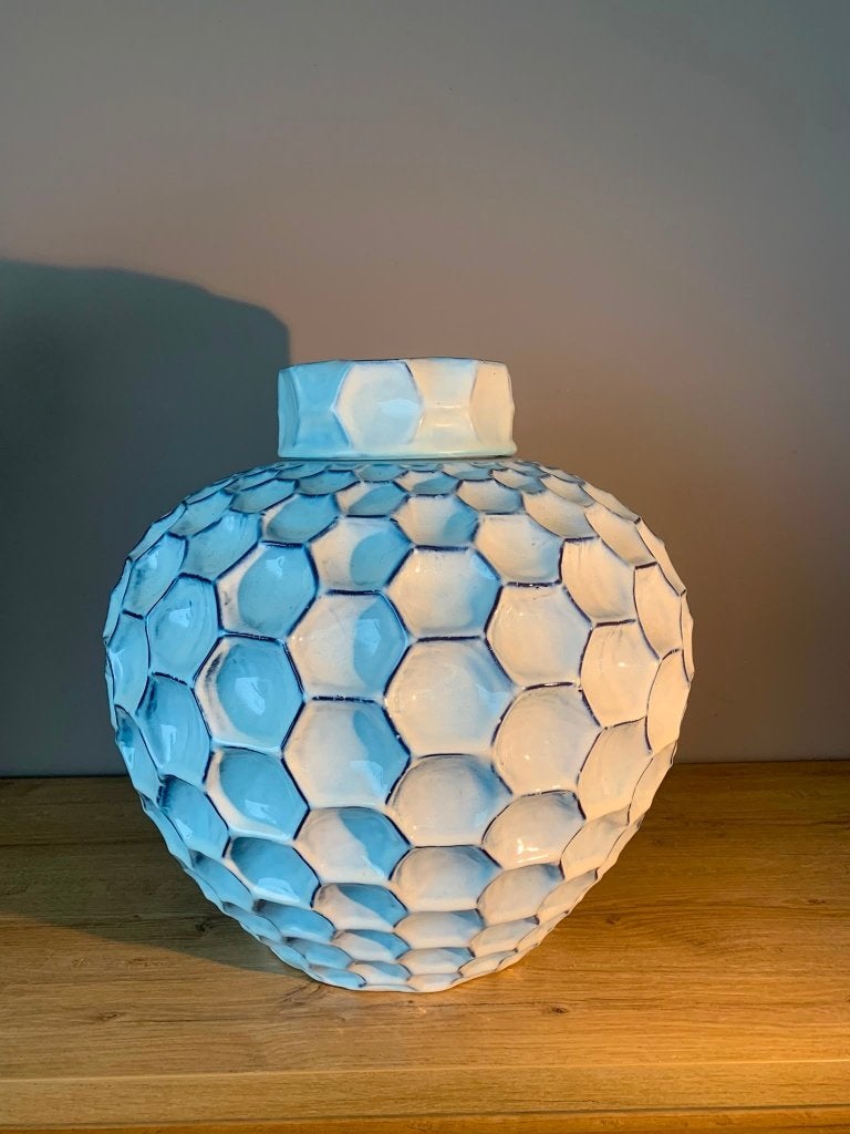 Pomax vaas, Huis en Inrichting, Woonaccessoires | Vazen, Zo goed als nieuw, Blauw, 50 tot 75 cm, Ophalen