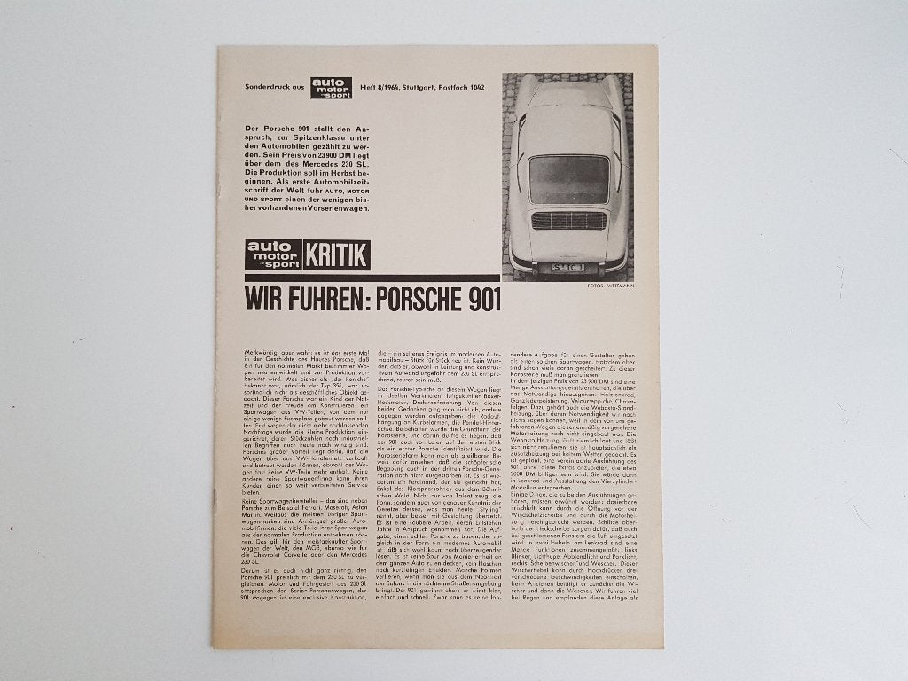 Porsche - 901 Officiële Porsche Sonderdruck - 8/1964, Livres, Autos | Brochures & Magazines, Enlèvement ou Envoi, Porsche, Porsche / AMS