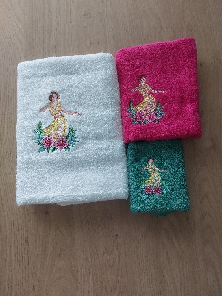 Set van 3 servetten geborduurd met een vahiné., Overige kleuren, Overige merken, Badlaken, Nieuw