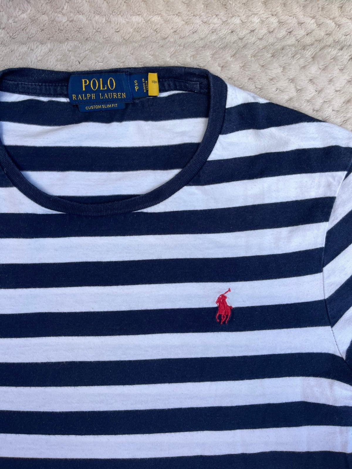Polo Ralph Lauren original stripped t-shirt marine style M, Ophalen of Verzenden, Zo goed als nieuw, Maat 48/50 (M), Blauw