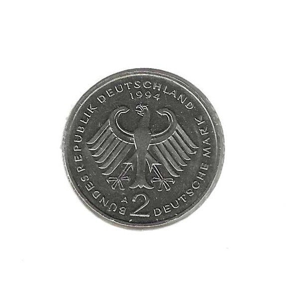 Duitsland, 2 Mark 1994 A, Ludwig Erhard., Postzegels en Munten, Munten | Europa | Niet-Euromunten, Ophalen of Verzenden, Duitsland