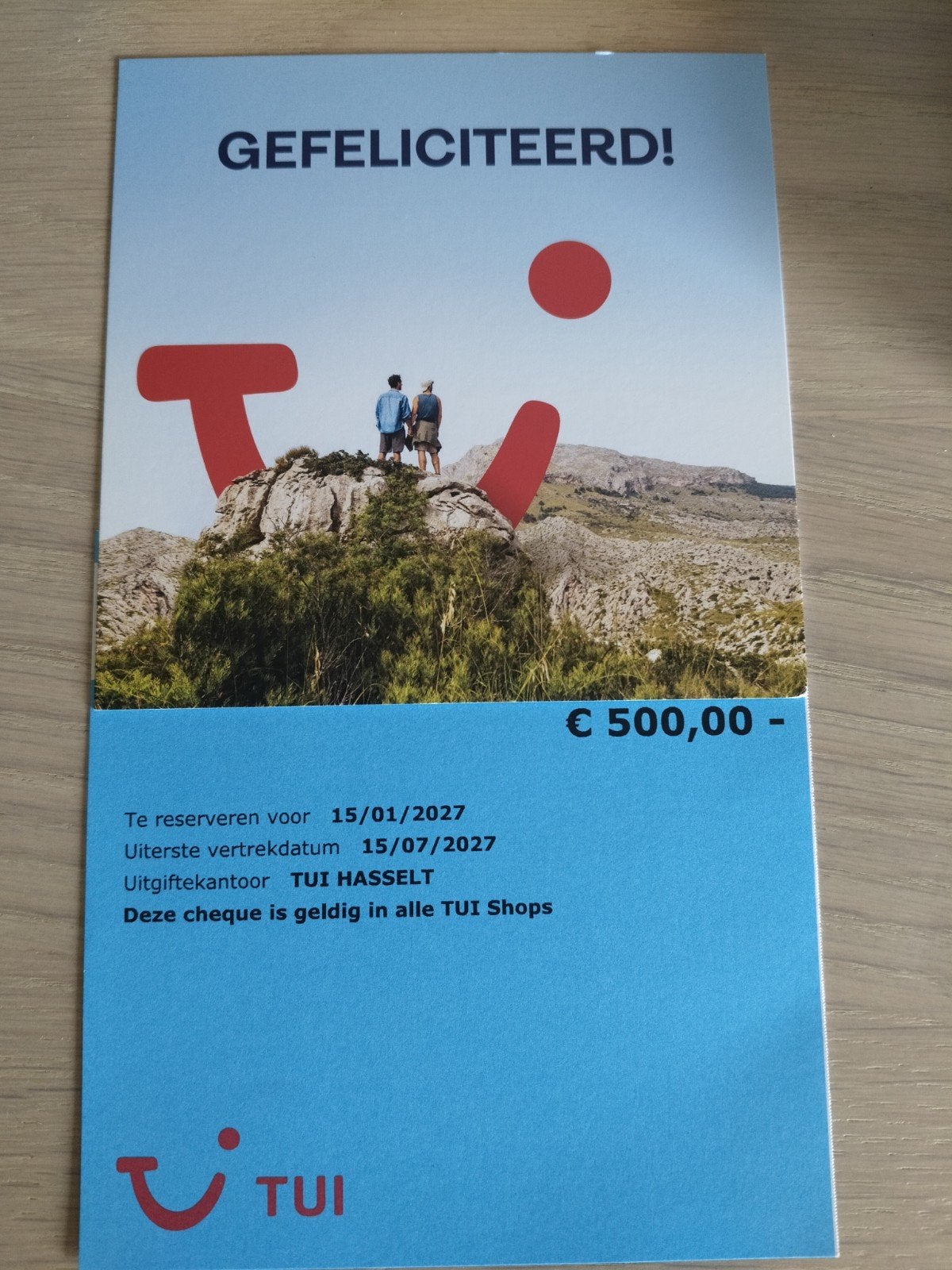 TUI bon t.w.v. 500 euro, Tickets en Kaartjes, Cadeaubon
